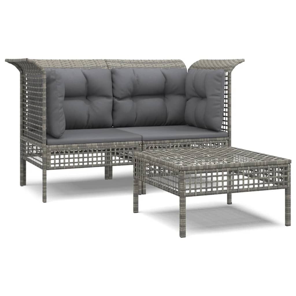 5-delige Loungeset met kussens poly rattan grijs