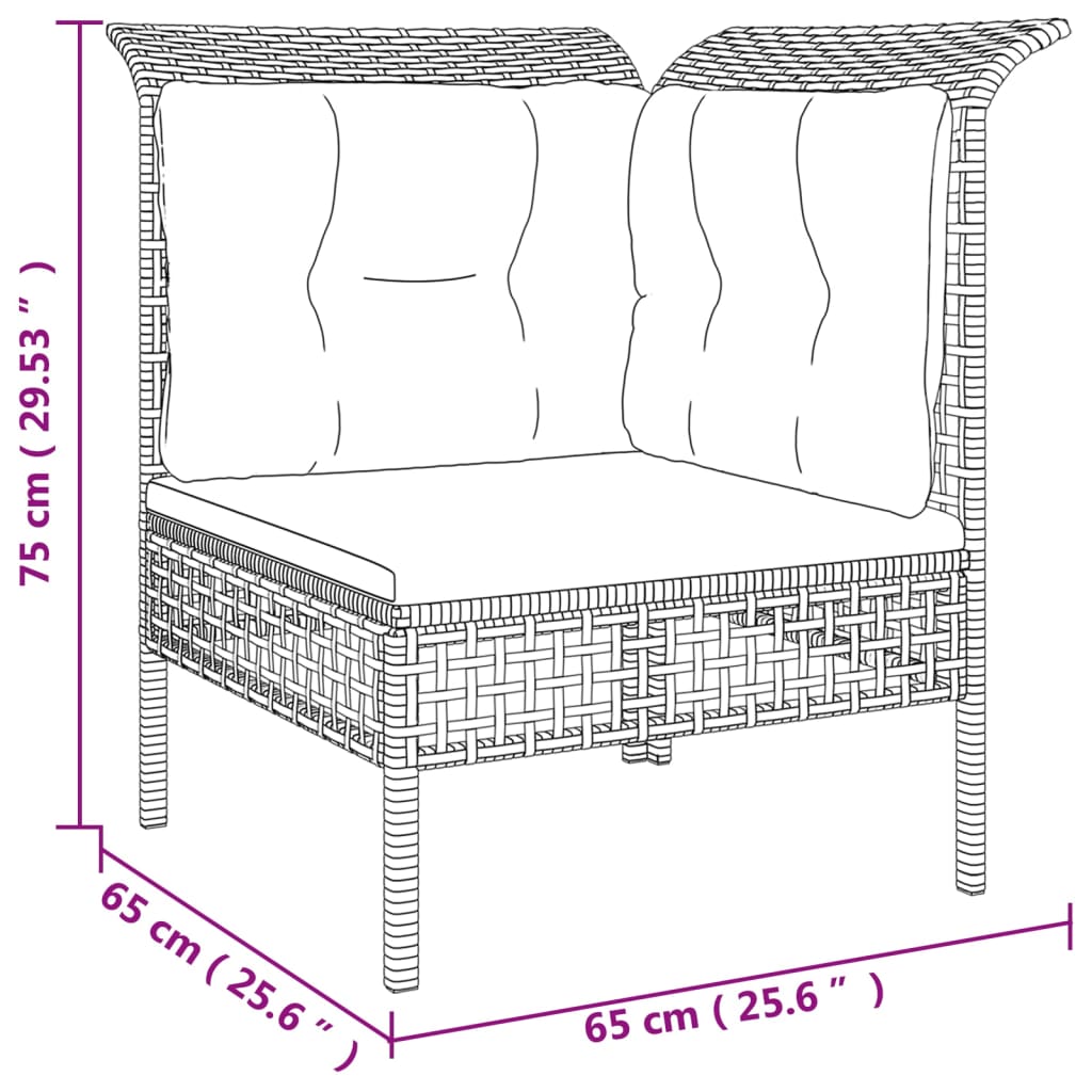 5-delige Loungeset met kussens poly rattan grijs