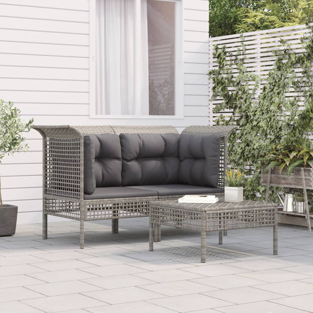 5-delige Loungeset met kussens poly rattan grijs