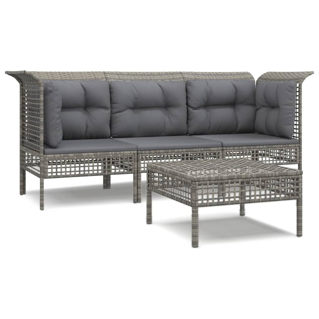 5-delige Loungeset met kussens poly rattan grijs