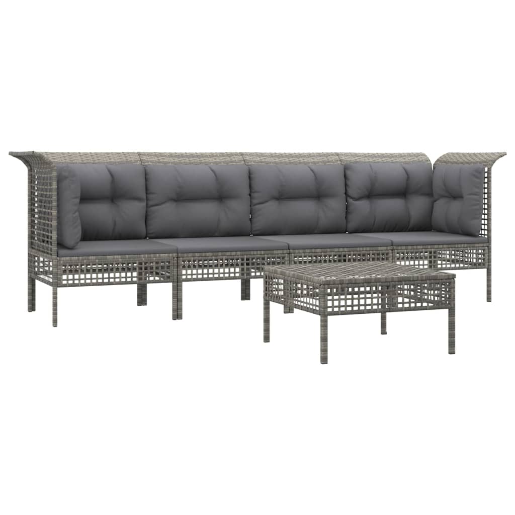 5-delige Loungeset met kussens poly rattan grijs