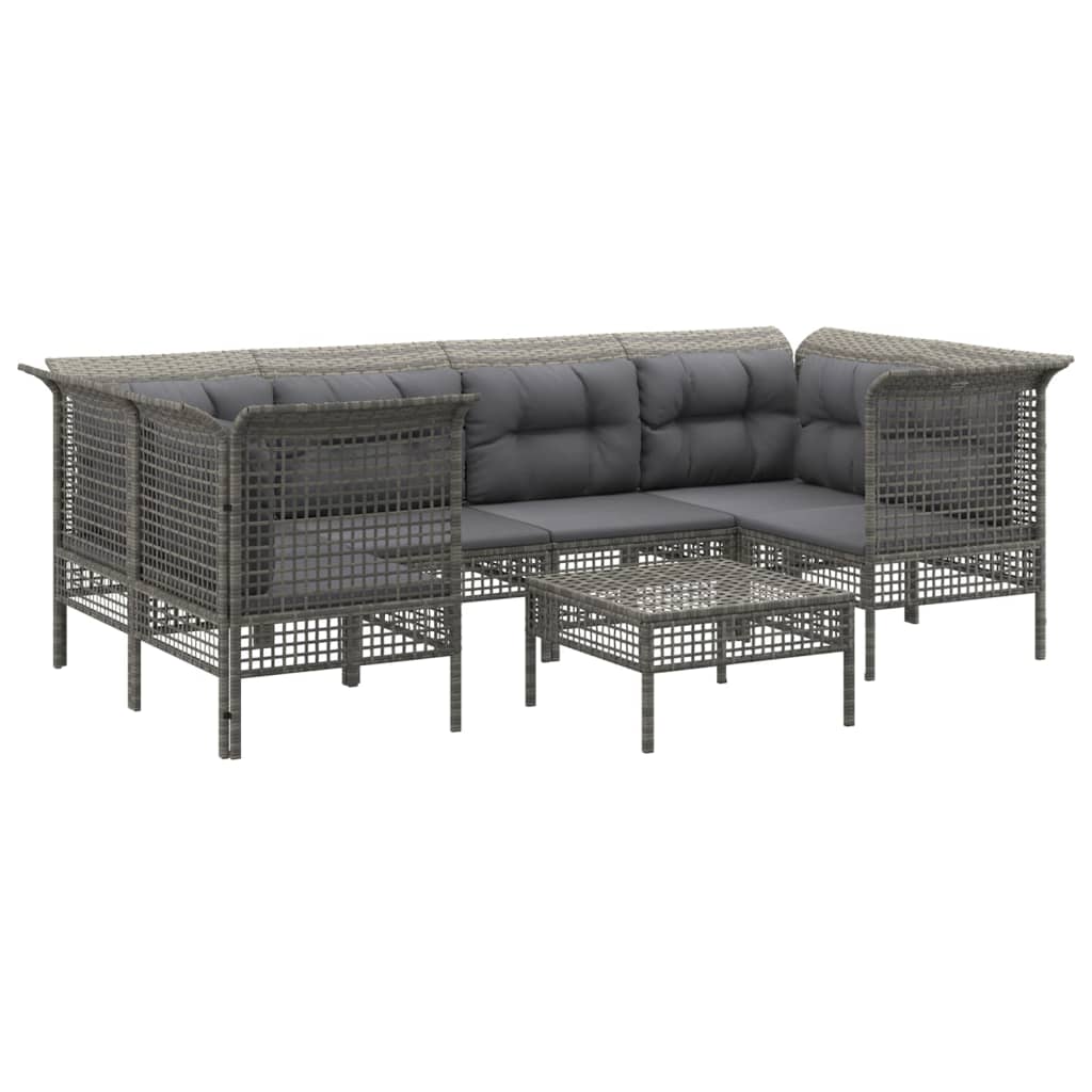 7-delige Loungeset met kussens poly rattan grijs