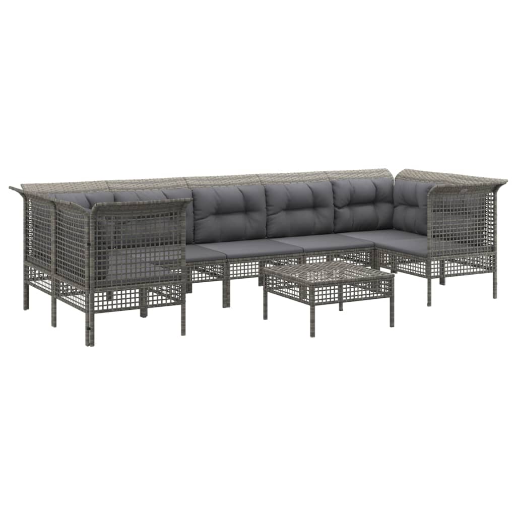 7-delige Loungeset met kussens poly rattan grijs