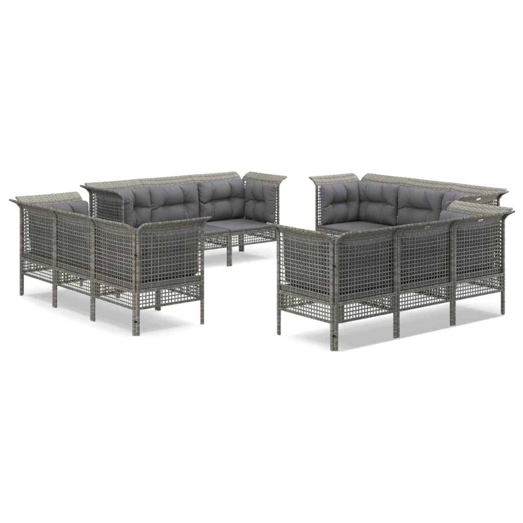 8-delige Loungeset met kussens poly rattan grijs