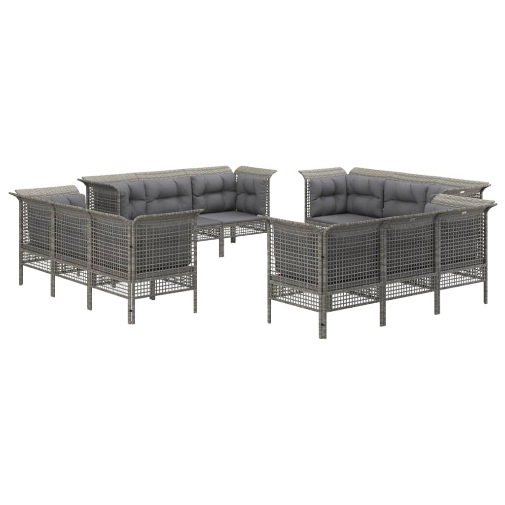 8-delige Loungeset met kussens poly rattan grijs