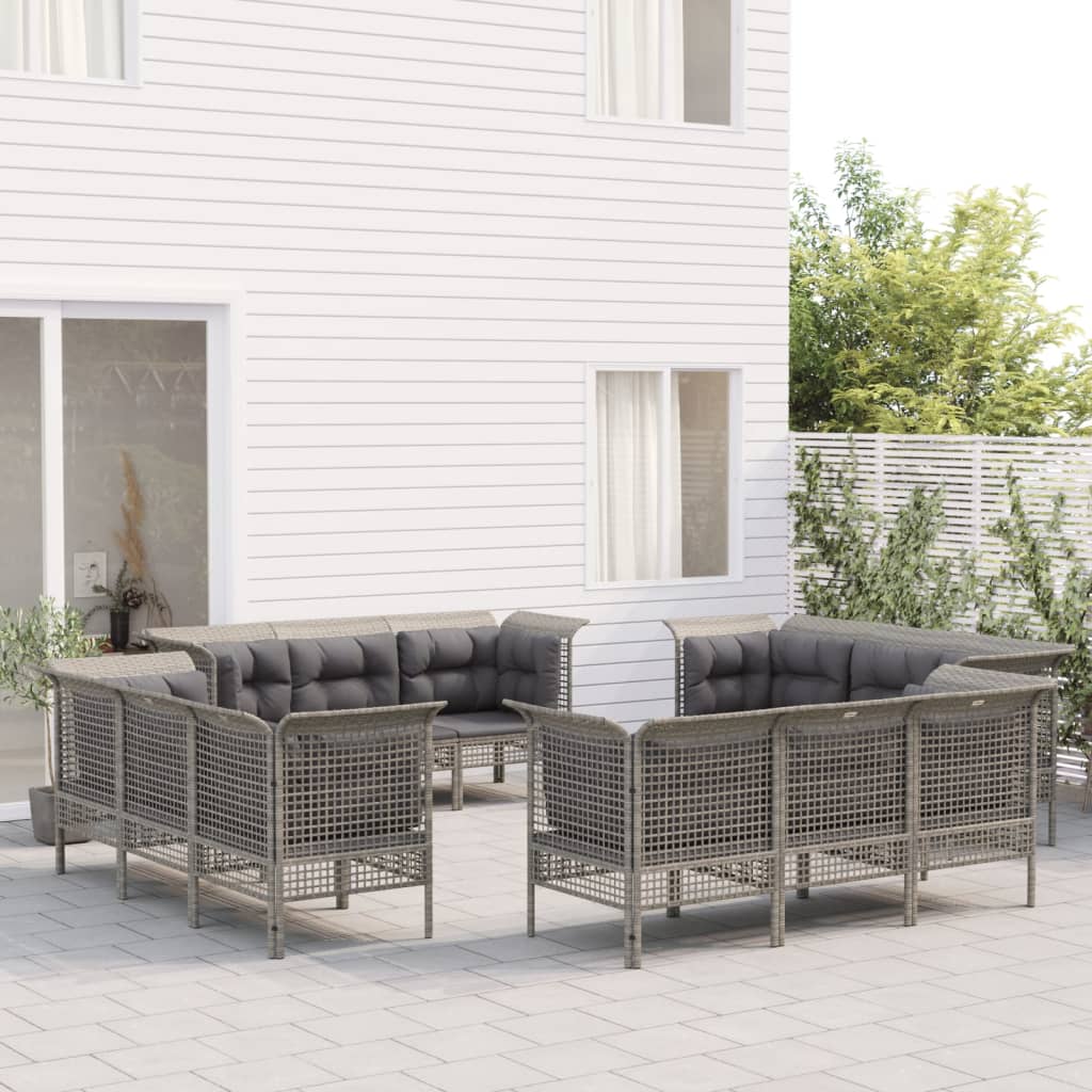 8-delige Loungeset met kussens poly rattan grijs