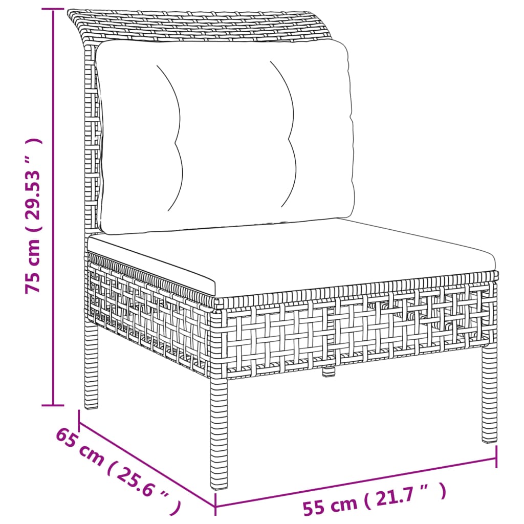 5-delige Loungeset met kussens poly rattan grijs