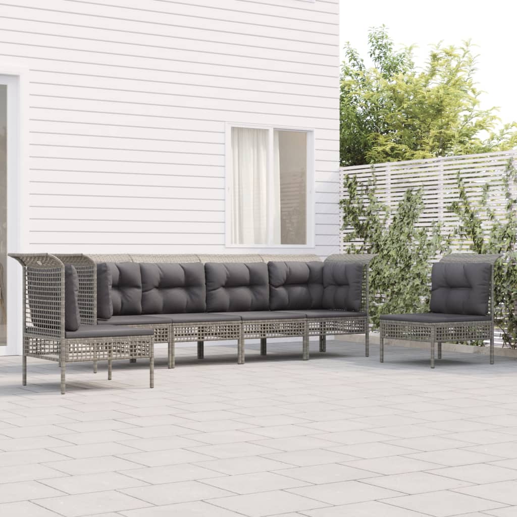 5-delige Loungeset met kussens poly rattan grijs