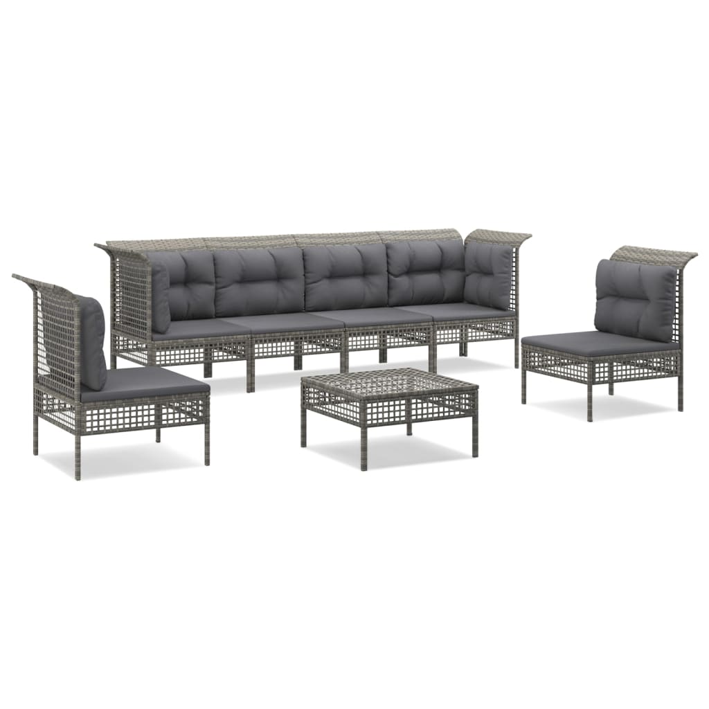 5-delige Loungeset met kussens poly rattan grijs