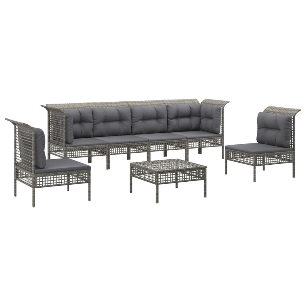 5-delige Loungeset met kussens poly rattan grijs