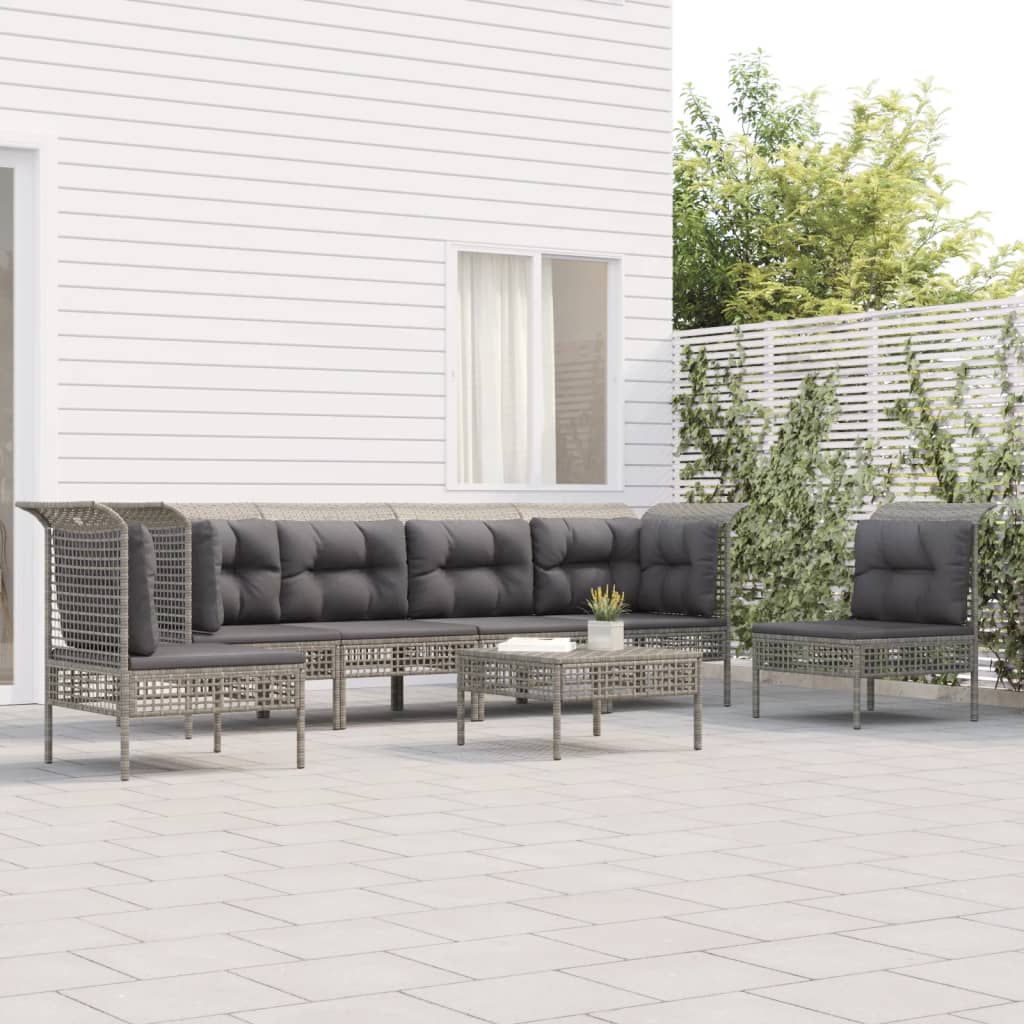 5-delige Loungeset met kussens poly rattan grijs