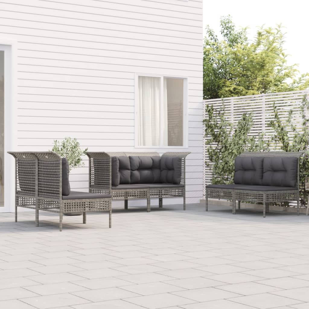 6-delige Loungeset met kussens poly rattan grijs