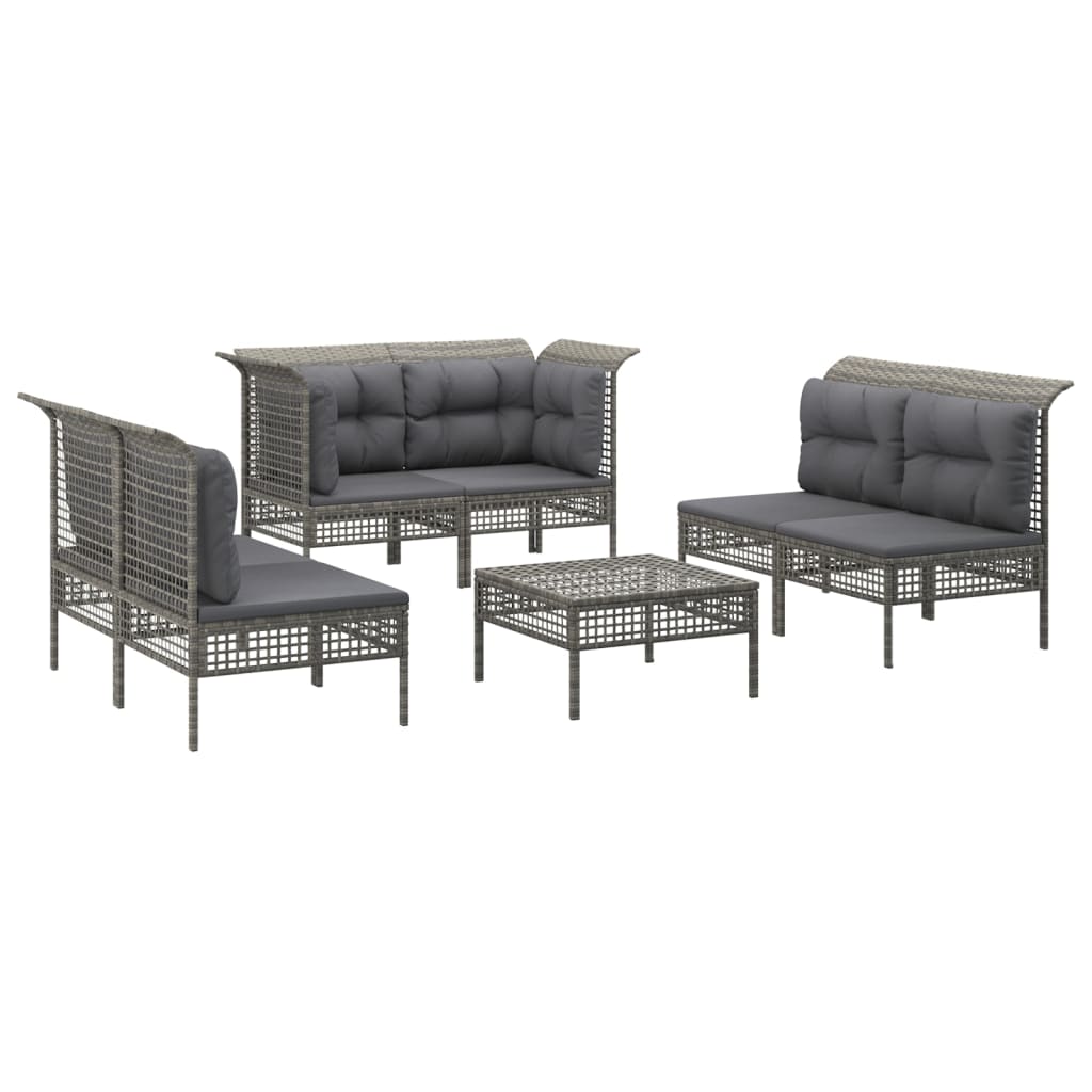 6-delige Loungeset met kussens poly rattan grijs