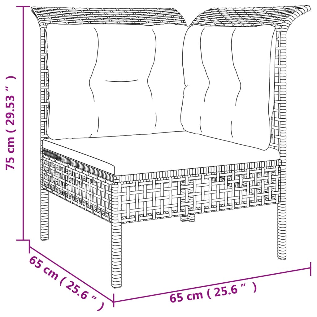 6-delige Loungeset met kussens poly rattan grijs