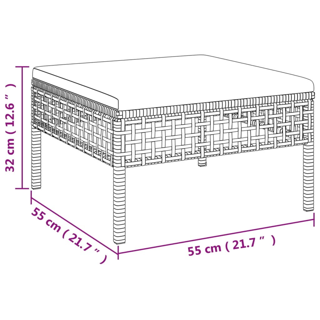 6-delige Loungeset met kussens poly rattan grijs