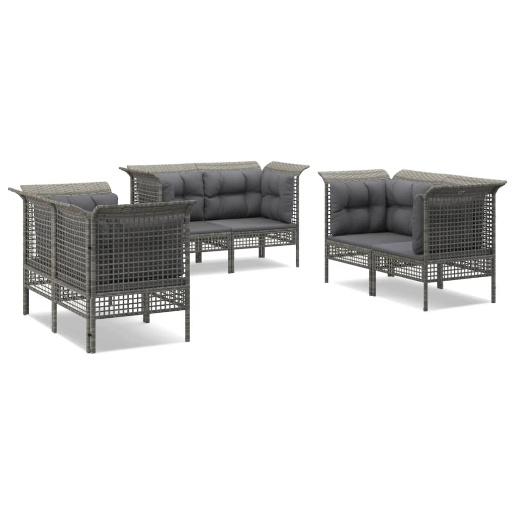 6-delige Loungeset met kussens poly rattan grijs