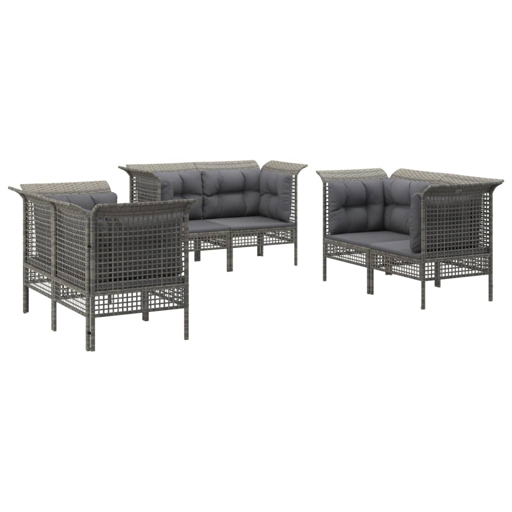 6-delige Loungeset met kussens poly rattan grijs