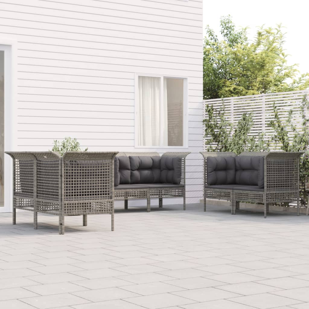 6-delige Loungeset met kussens poly rattan grijs