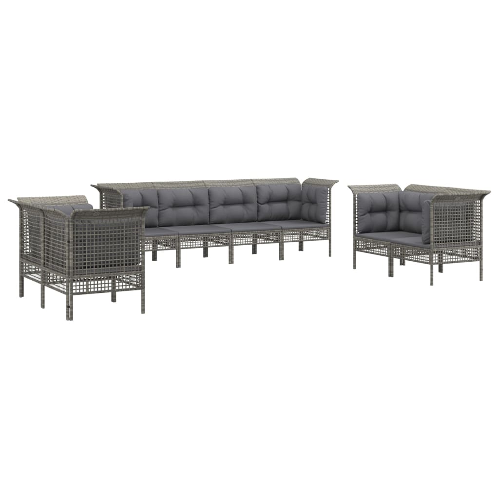 6-delige Loungeset met kussens poly rattan grijs