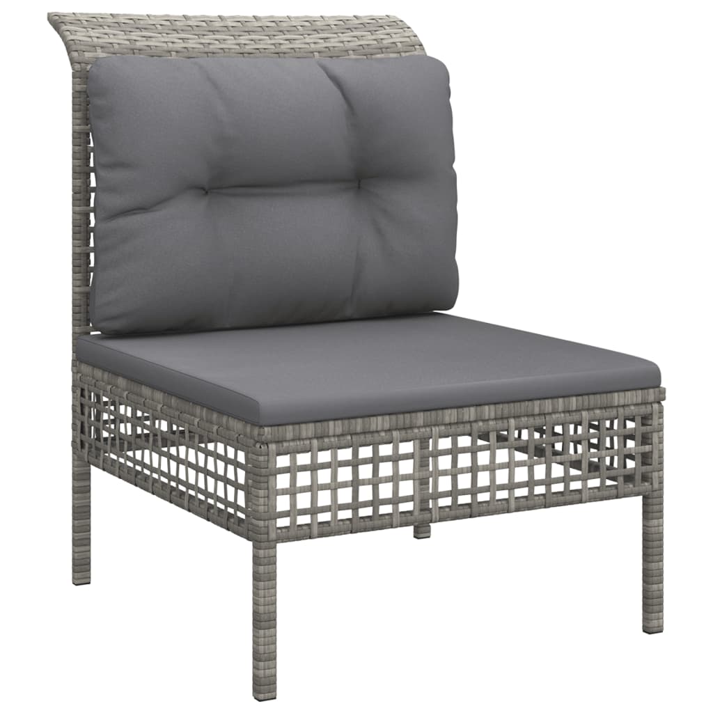 6-delige Loungeset met kussens poly rattan grijs