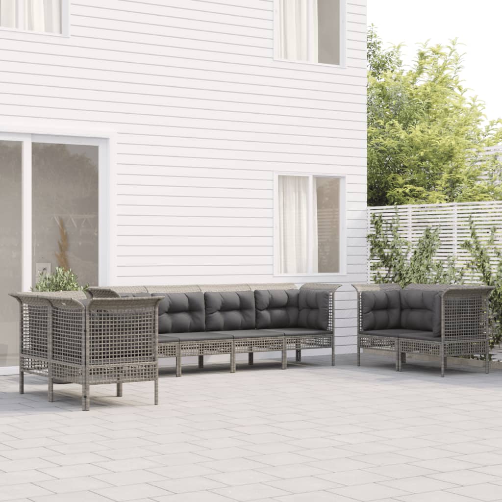 6-delige Loungeset met kussens poly rattan grijs