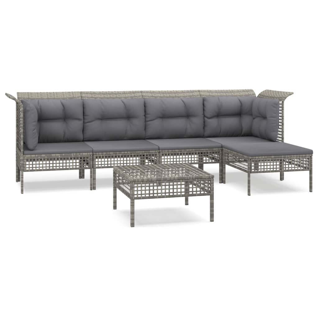 4-delige Loungeset met kussens poly rattan grijs