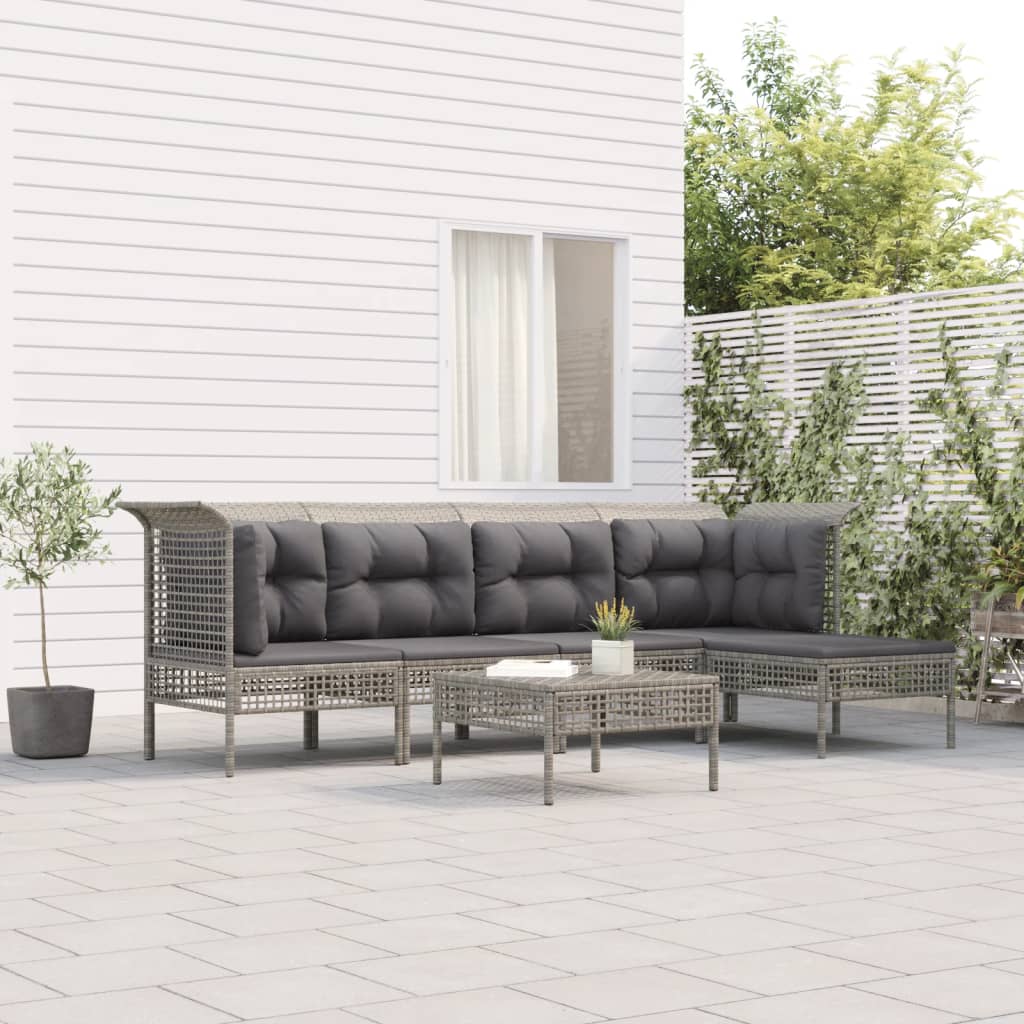 4-delige Loungeset met kussens poly rattan grijs