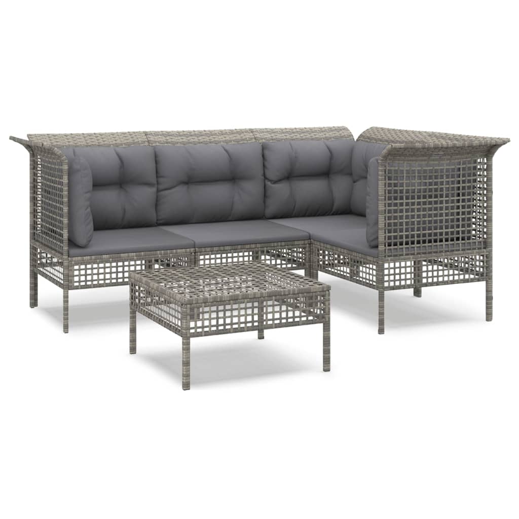 5-delige Loungeset met kussens poly rattan grijs