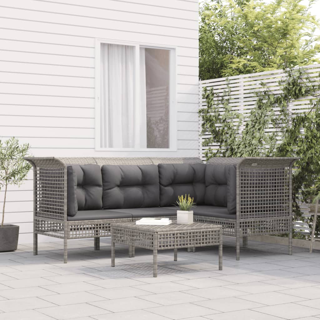 5-delige Loungeset met kussens poly rattan grijs