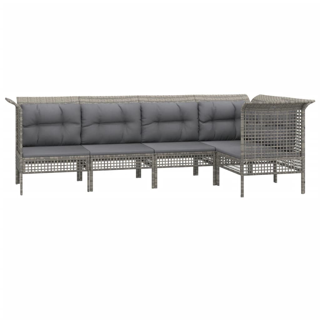 5-delige Loungeset met kussens poly rattan grijs