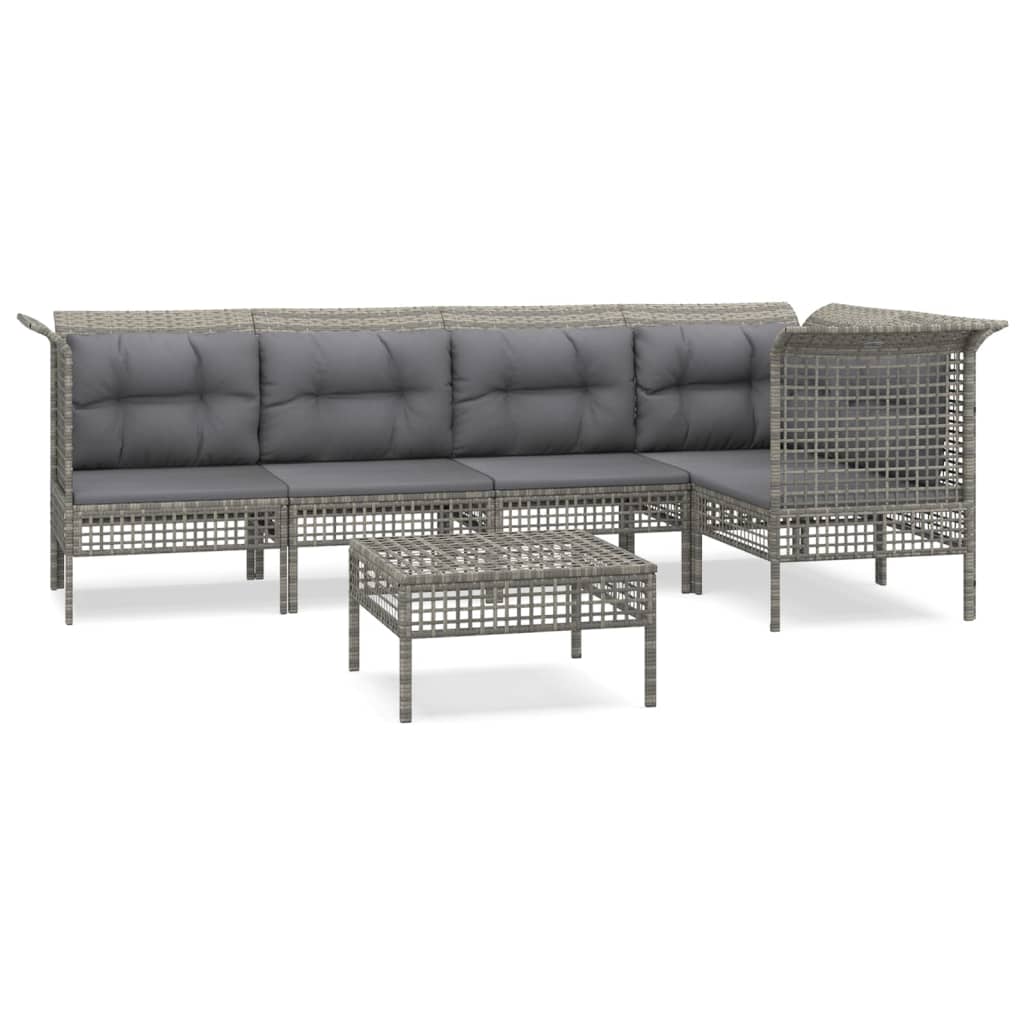 5-delige Loungeset met kussens poly rattan grijs