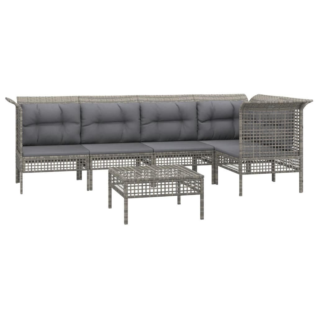 5-delige Loungeset met kussens poly rattan grijs