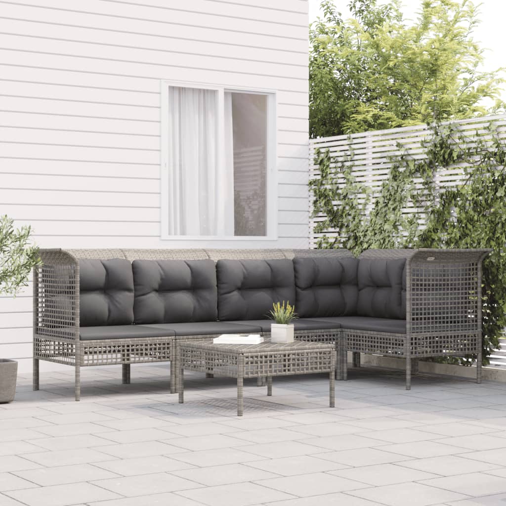 5-delige Loungeset met kussens poly rattan grijs