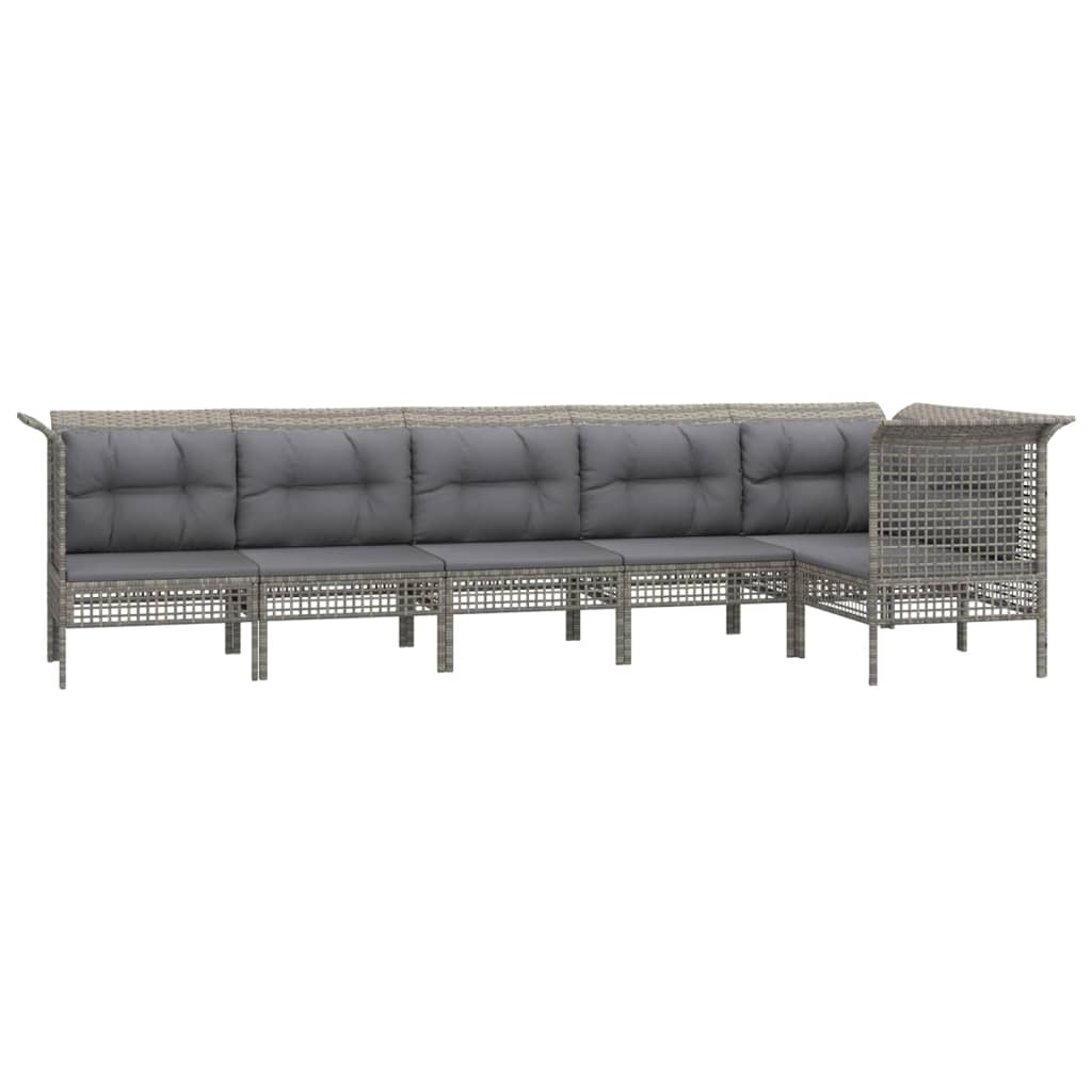 5-delige Loungeset met kussens poly rattan grijs