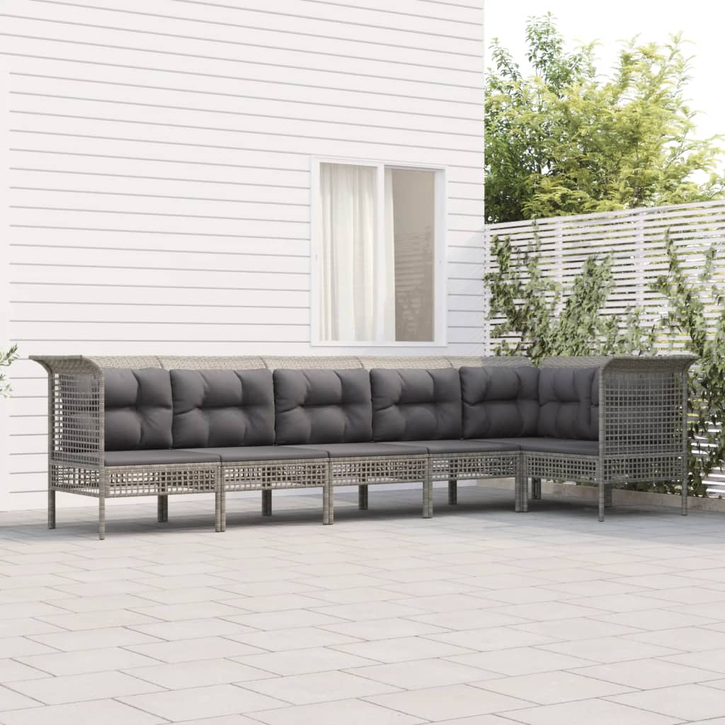 5-delige Loungeset met kussens poly rattan grijs