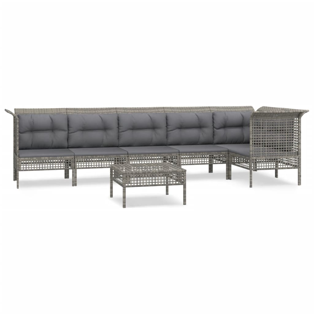 5-delige Loungeset met kussens poly rattan grijs