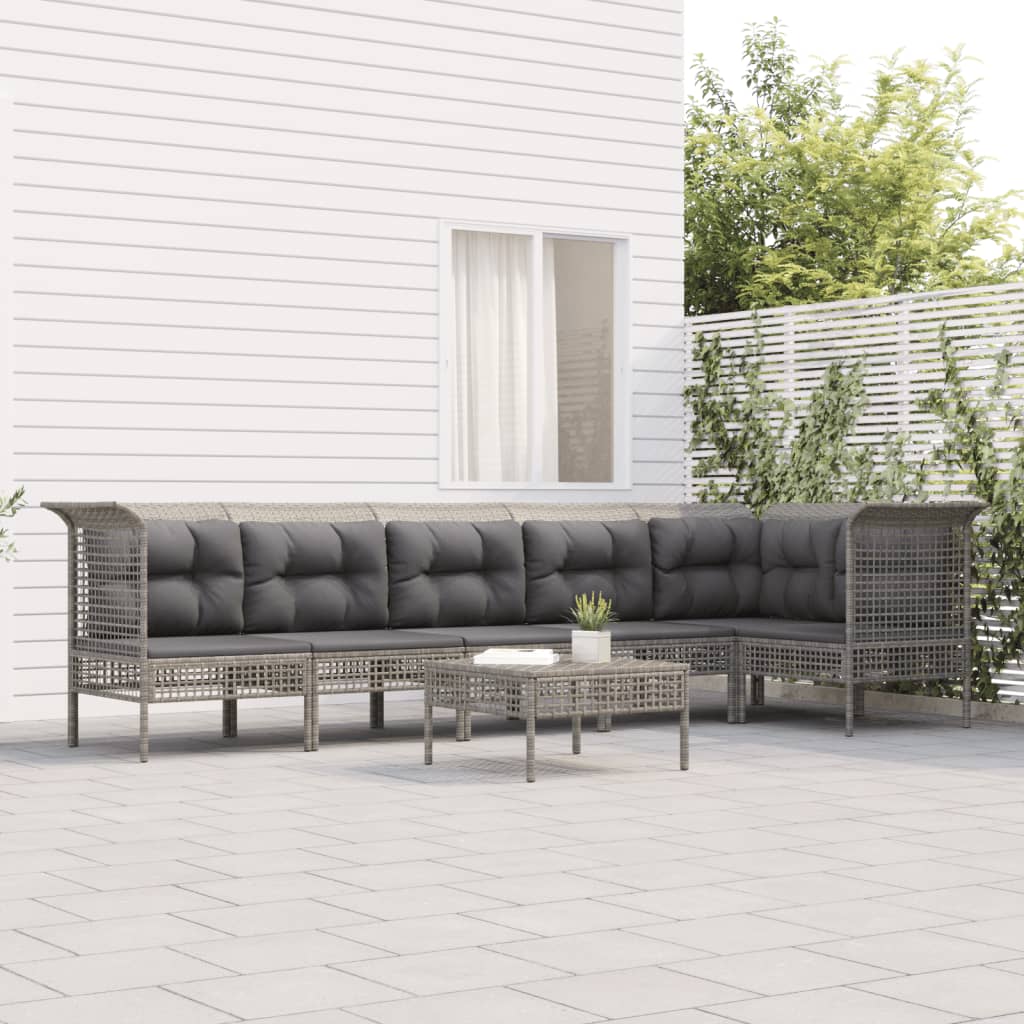 5-delige Loungeset met kussens poly rattan grijs