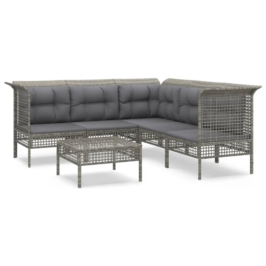 8-delige Loungeset met kussens poly rattan grijs