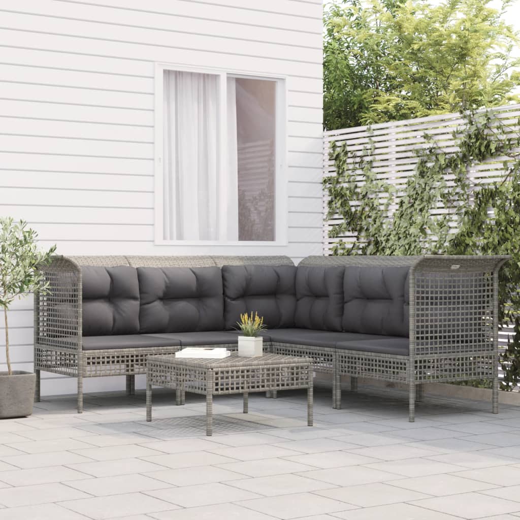 8-delige Loungeset met kussens poly rattan grijs