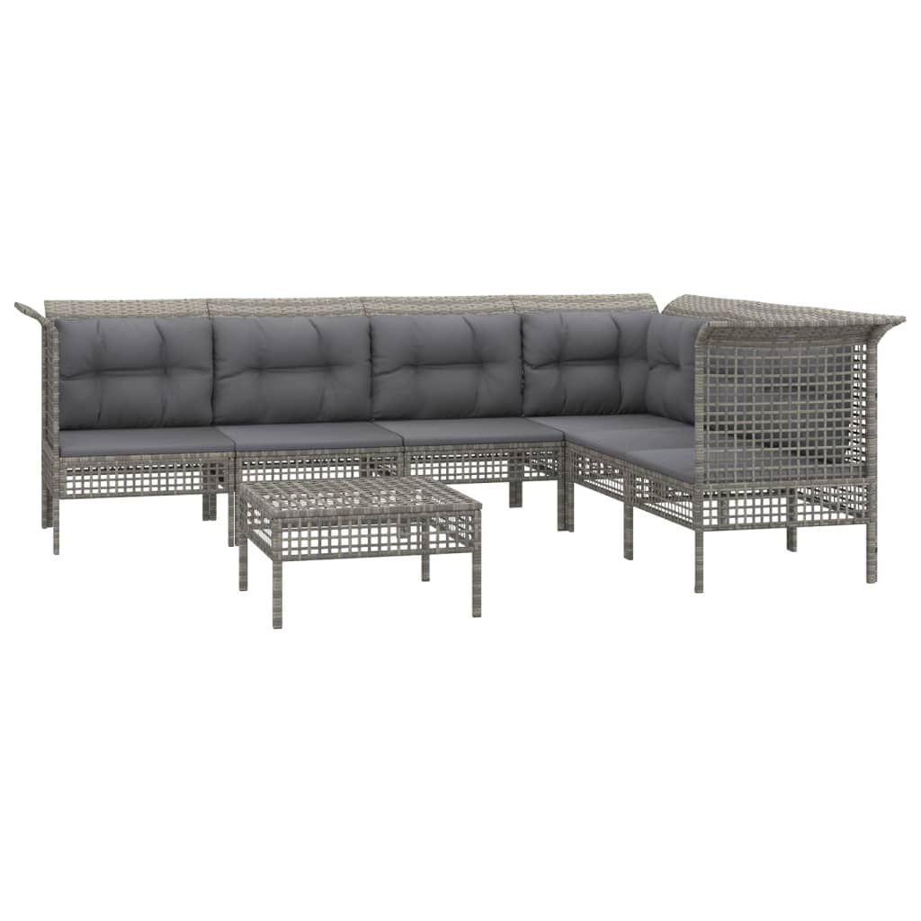 8-delige Loungeset met kussens poly rattan grijs