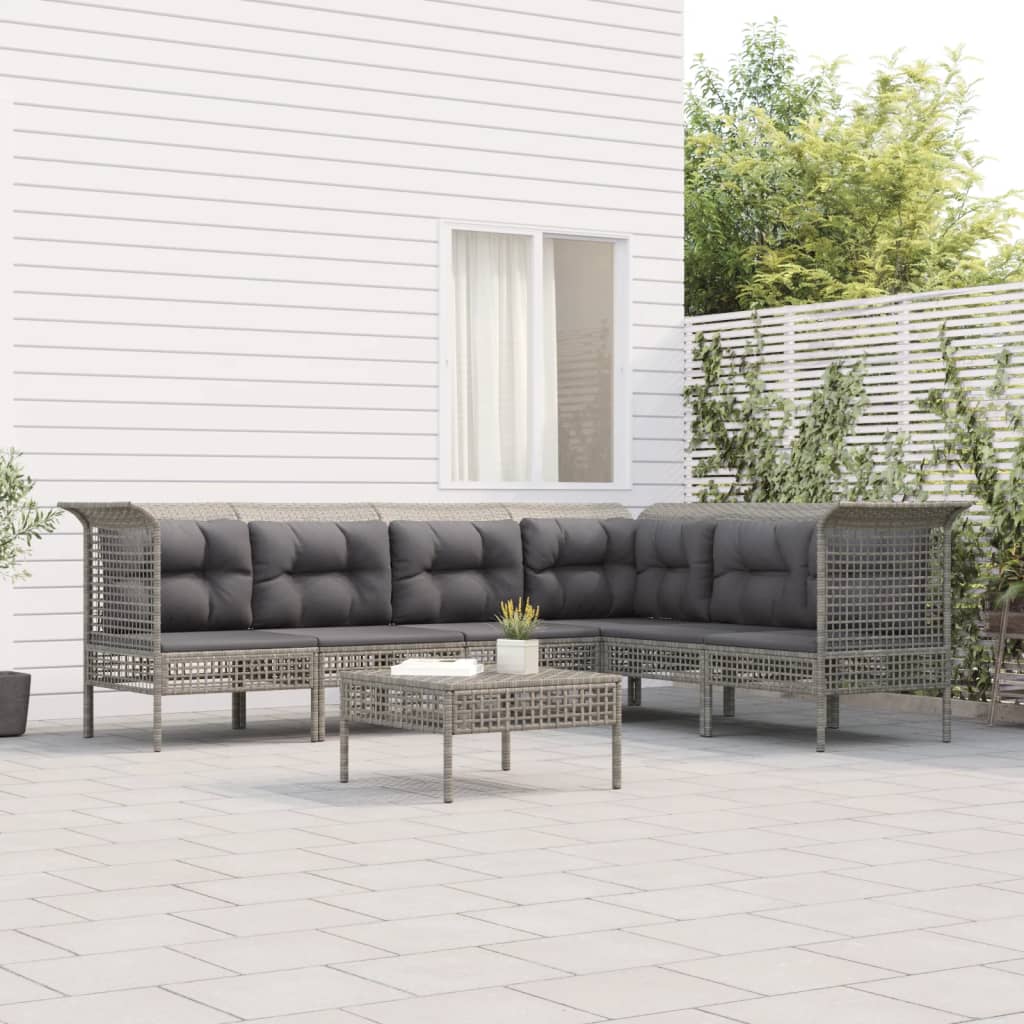 8-delige Loungeset met kussens poly rattan grijs