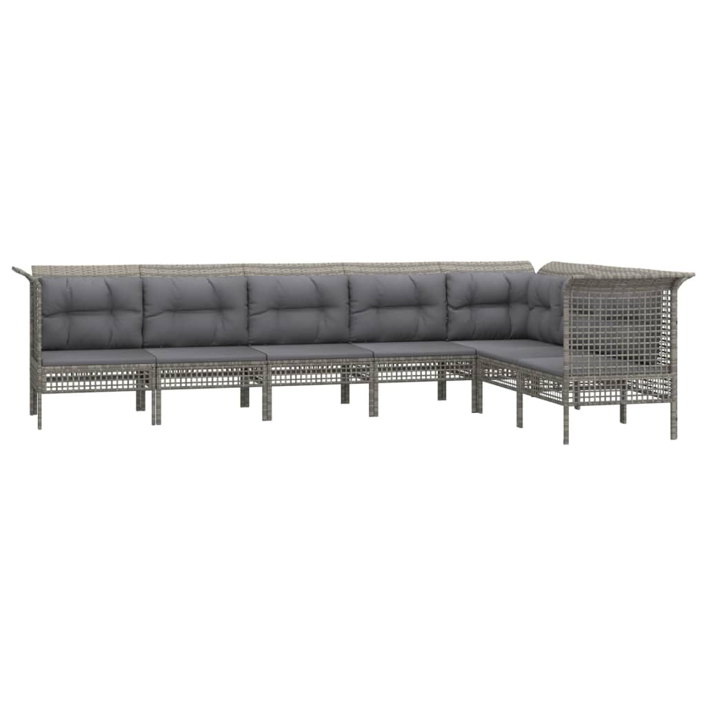 8-delige Loungeset met kussens poly rattan grijs