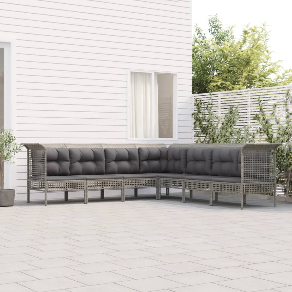 8-delige Loungeset met kussens poly rattan grijs