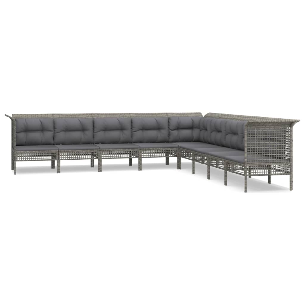 8-delige Loungeset met kussens poly rattan grijs