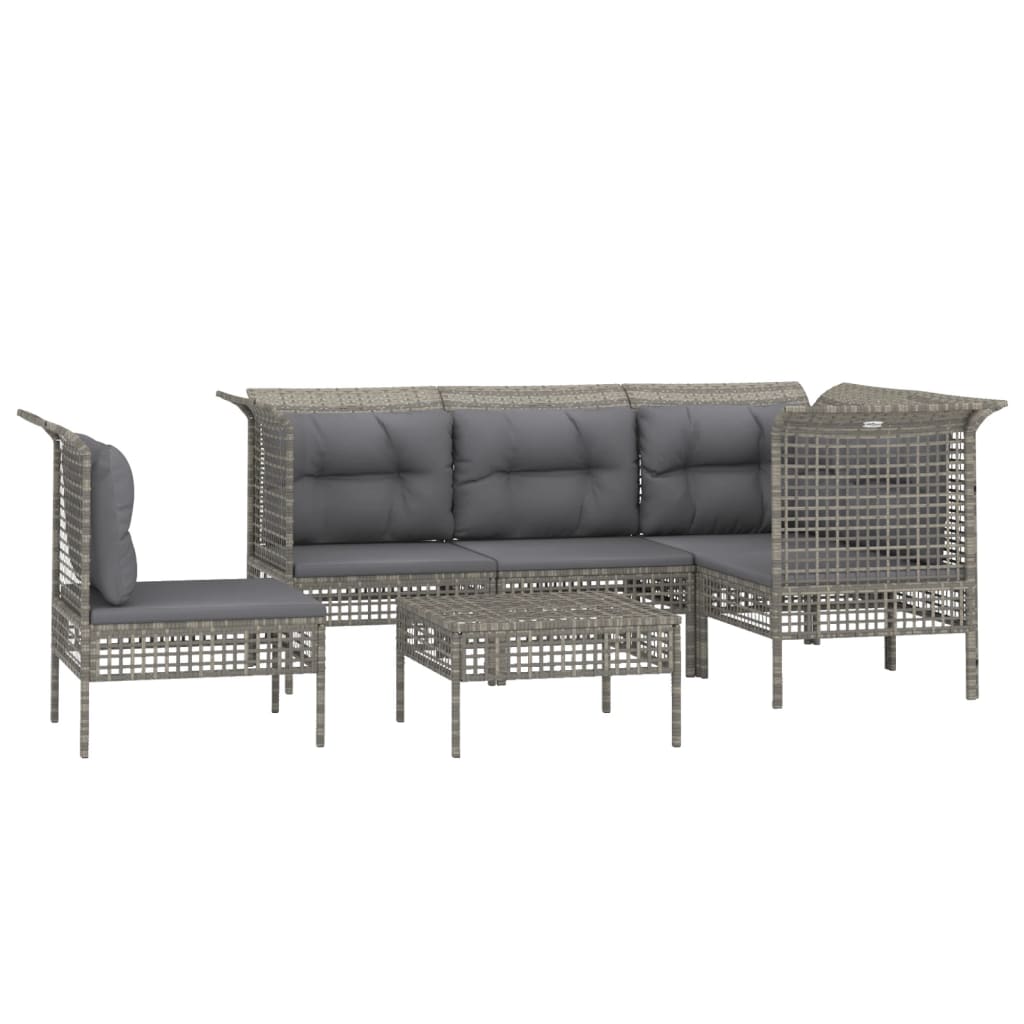 5-delige Loungeset met kussens poly rattan grijs