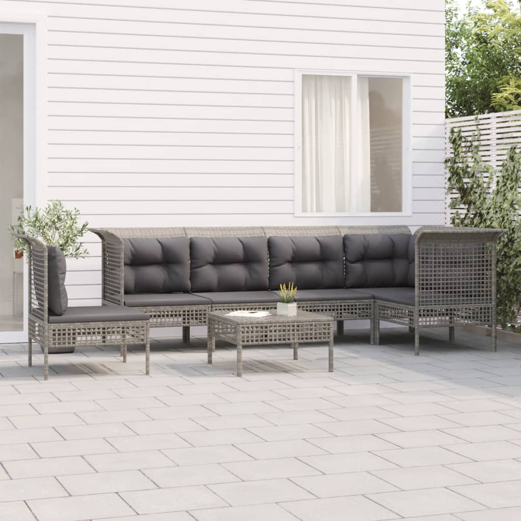 5-delige Loungeset met kussens poly rattan grijs