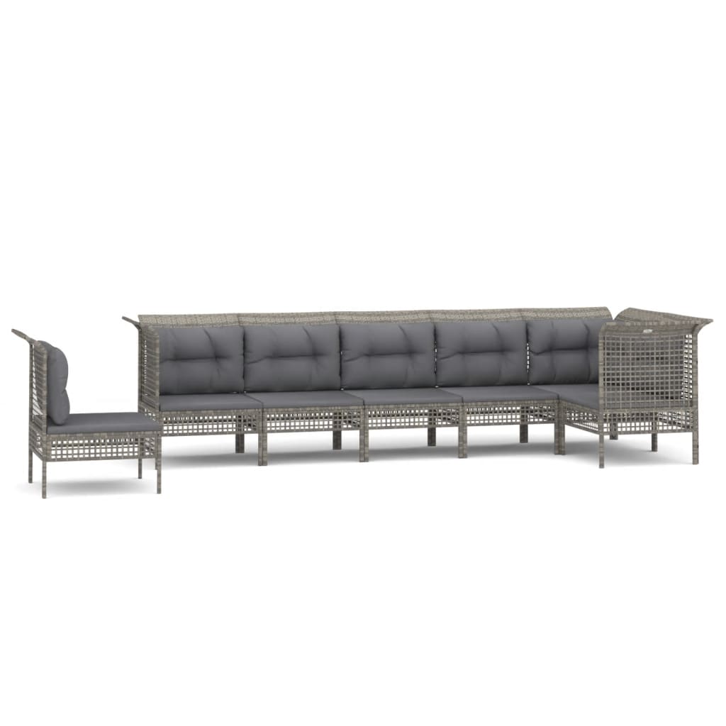 5-delige Loungeset met kussens poly rattan grijs