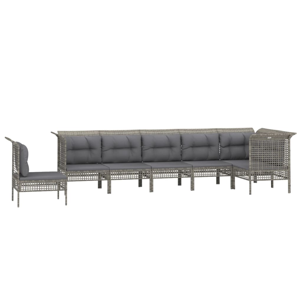 5-delige Loungeset met kussens poly rattan grijs