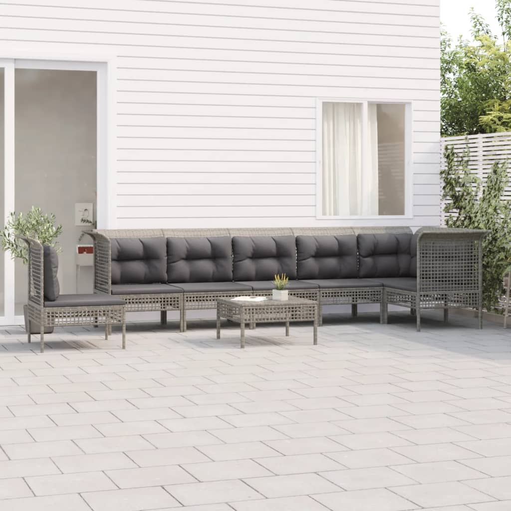 5-delige Loungeset met kussens poly rattan grijs