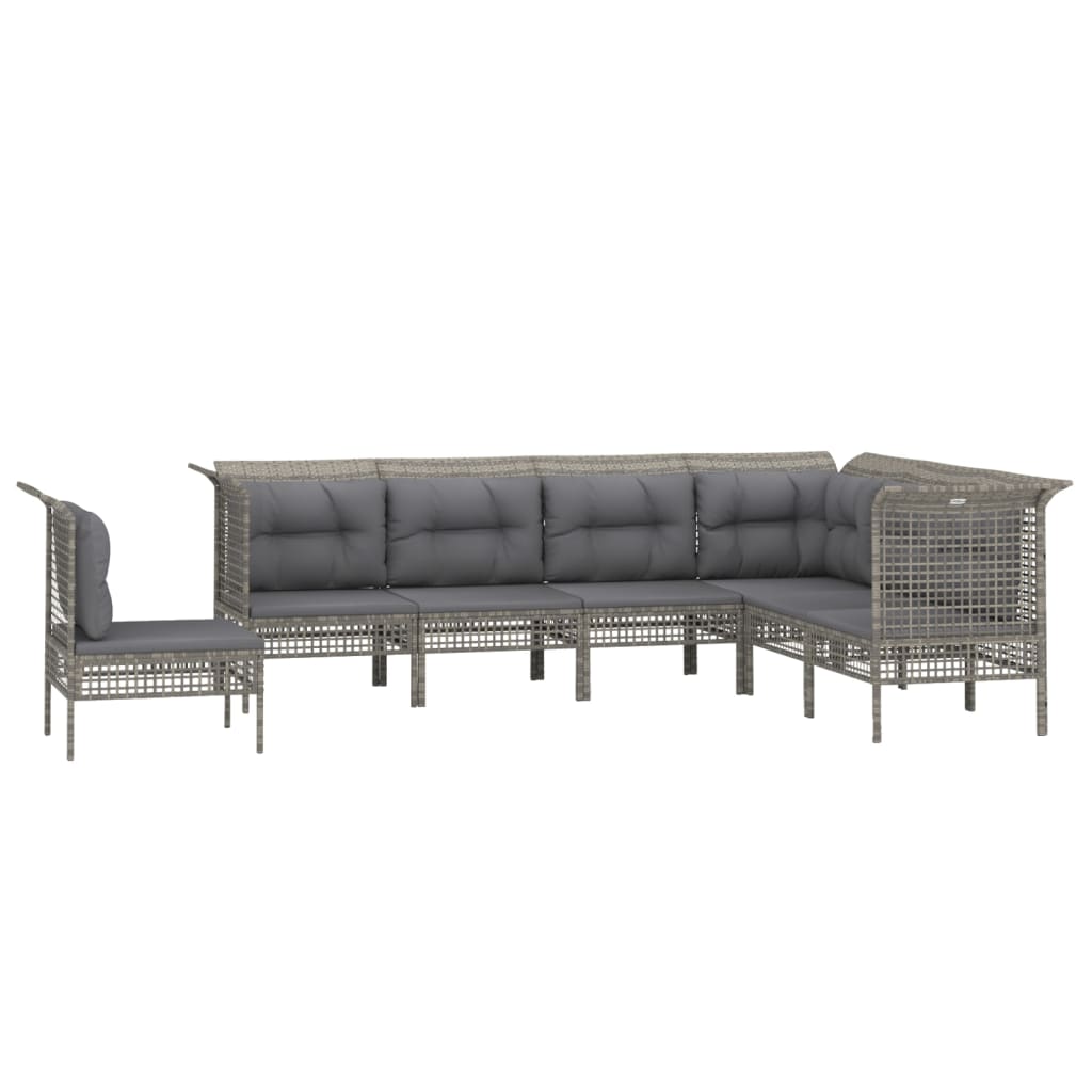 5-delige Loungeset met kussens poly rattan grijs